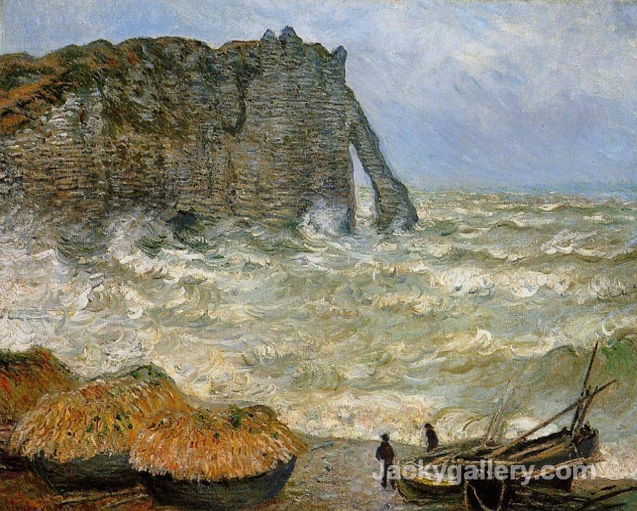 Etretat rough seas by Claude Monet paintings reproduction